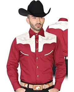 CAMISA CHARRA ANTE/BORDADA EL GENERAL 2019-131 COLOR VINO