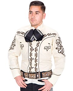 Camisa Charra Color Beige Bordado Café 060 WD 11-845