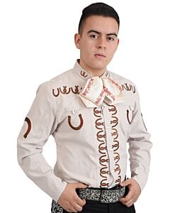 Camisa Crema-Café Charra Herraduras WD 11-824