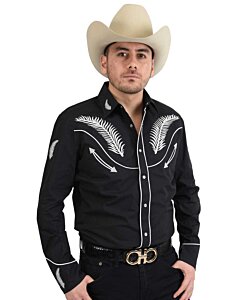 Camisa Charra White Diamonds Western Wear 10-851 Color Negro / Blanco