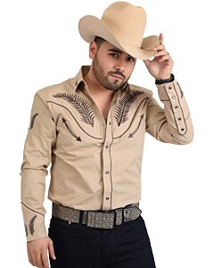 Camisa Charra White Diamonds Western Wear 10-851 Color Beige