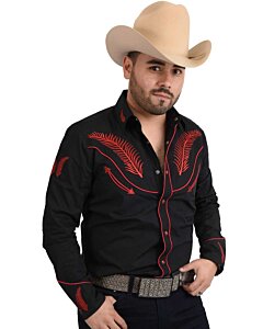 Camisa Charra White Diamonds Western Wear 10-851 Color Negro Con Diseño Blanco