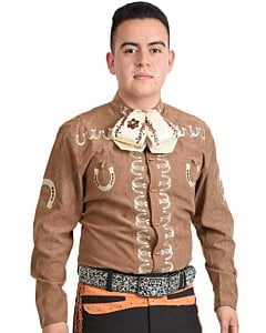 Camisa Charra Tradicional White Diamonds Western Wear 10-867 Herraduras Café