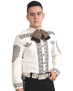 Camisa Charra Fina De Gamuza Crema Bordado Café WD 11-806