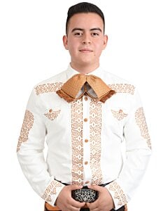 Camisa Charra Blanca Fina De Gamuza Bordado Color Miel WD 11-807