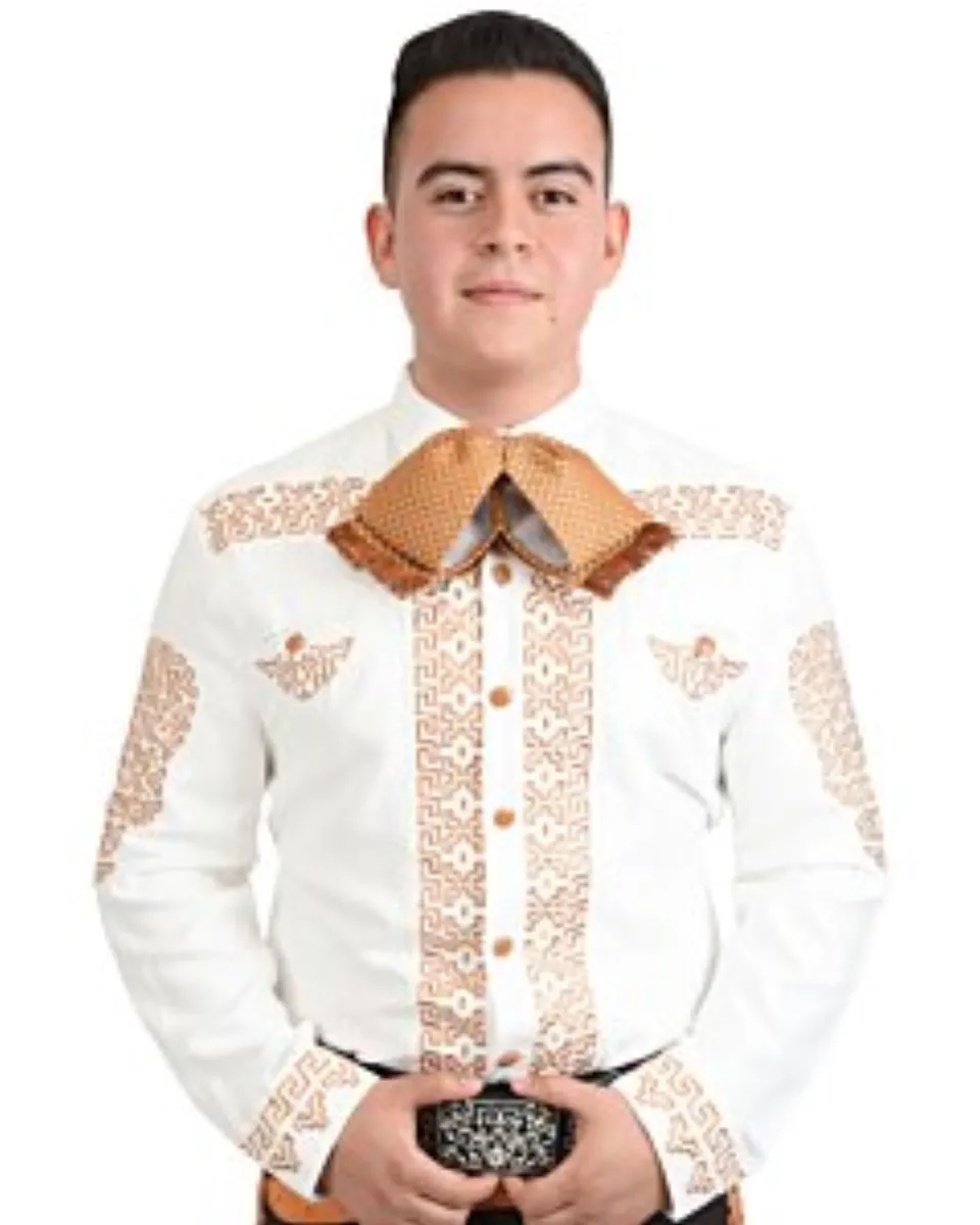 Camisa Charra Blanca Fina De Gamuza Bordado Color Miel WD 11-807