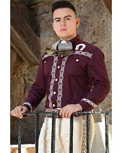 Camisa Charra Color Vino Herraduras En Hombros WD 11-813