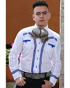 Camisa Charra Blanca Con Vivos Azules Económica WD 11-817
