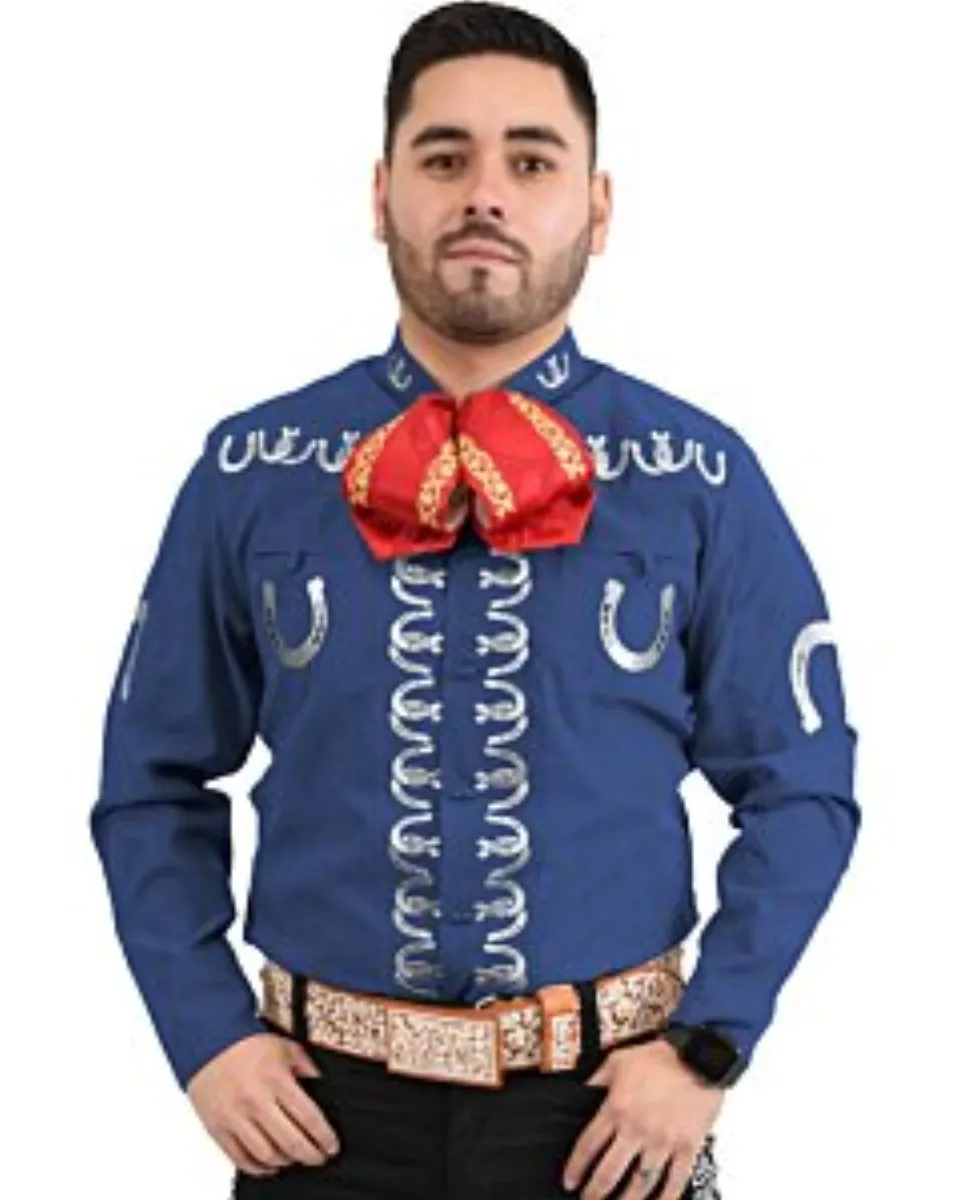 Camisa Charra Azul Cor Herraduras Color Plata WD 11-825