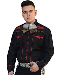 Camisa Charra Tradicional Negra Con Vivos Rojos WD 11-829