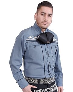 Camisa Charra Tradicional Color Gris Con Negro WD 11-830