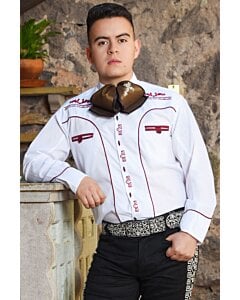 Camisa Charra Tradicional Blanco Con Vivos Color Vino WD 11-832