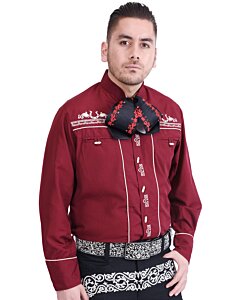 Camisa Charra Tradicional Color Vino Vivos Blanco WD 11-833