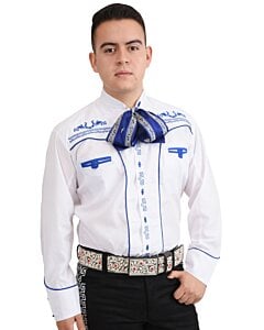 Camisa Charra Tradicional Color Blanco Con Azul WD 11-834