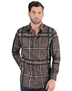 Camisa Cuadros Grandes Color Café Modern Fit Lamasini 0113
