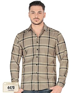 Camisa A Cuadros Manga Larga Color Camel Lam 4470