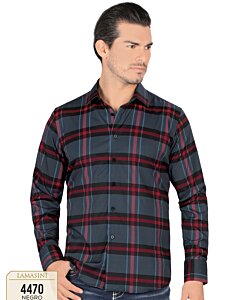 Camisa A Cuadros Manga Larga Negra Lam 4470