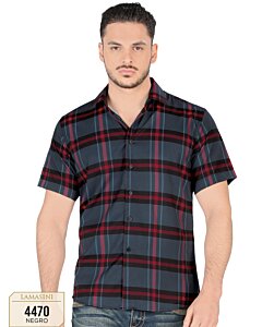 Camisa A Cuadros Manga Corta Negra Lam 4470