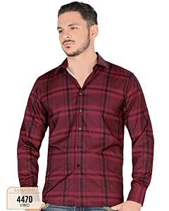 Camisa A Cuadros Manga Larga Color Vino Lam 4470