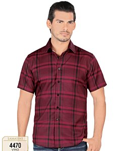 Camisa A Cuadros Manga Corta Color Vino Lam 4470