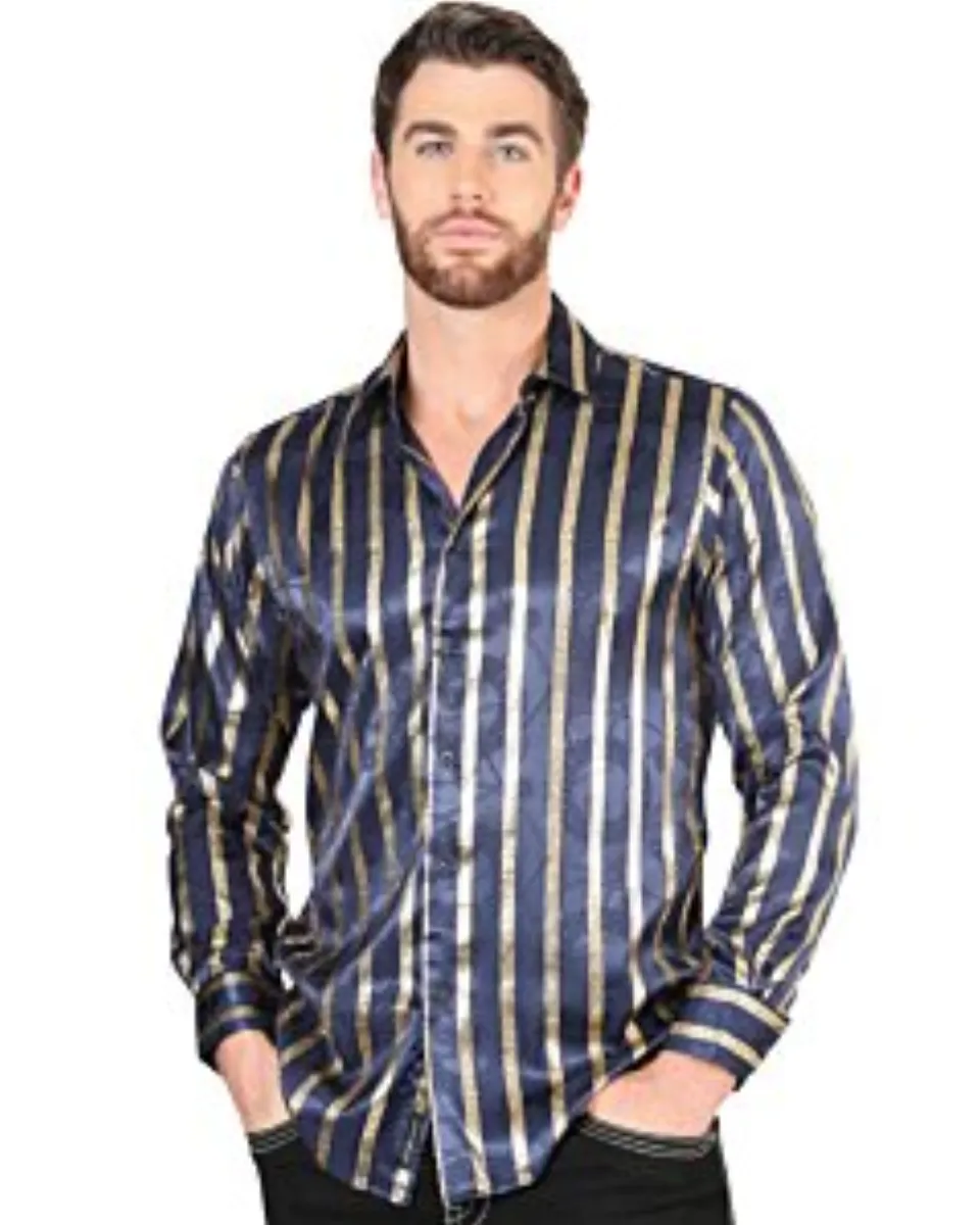 Camisa Con Líneas De Grecas Doradas Color Navy 44553