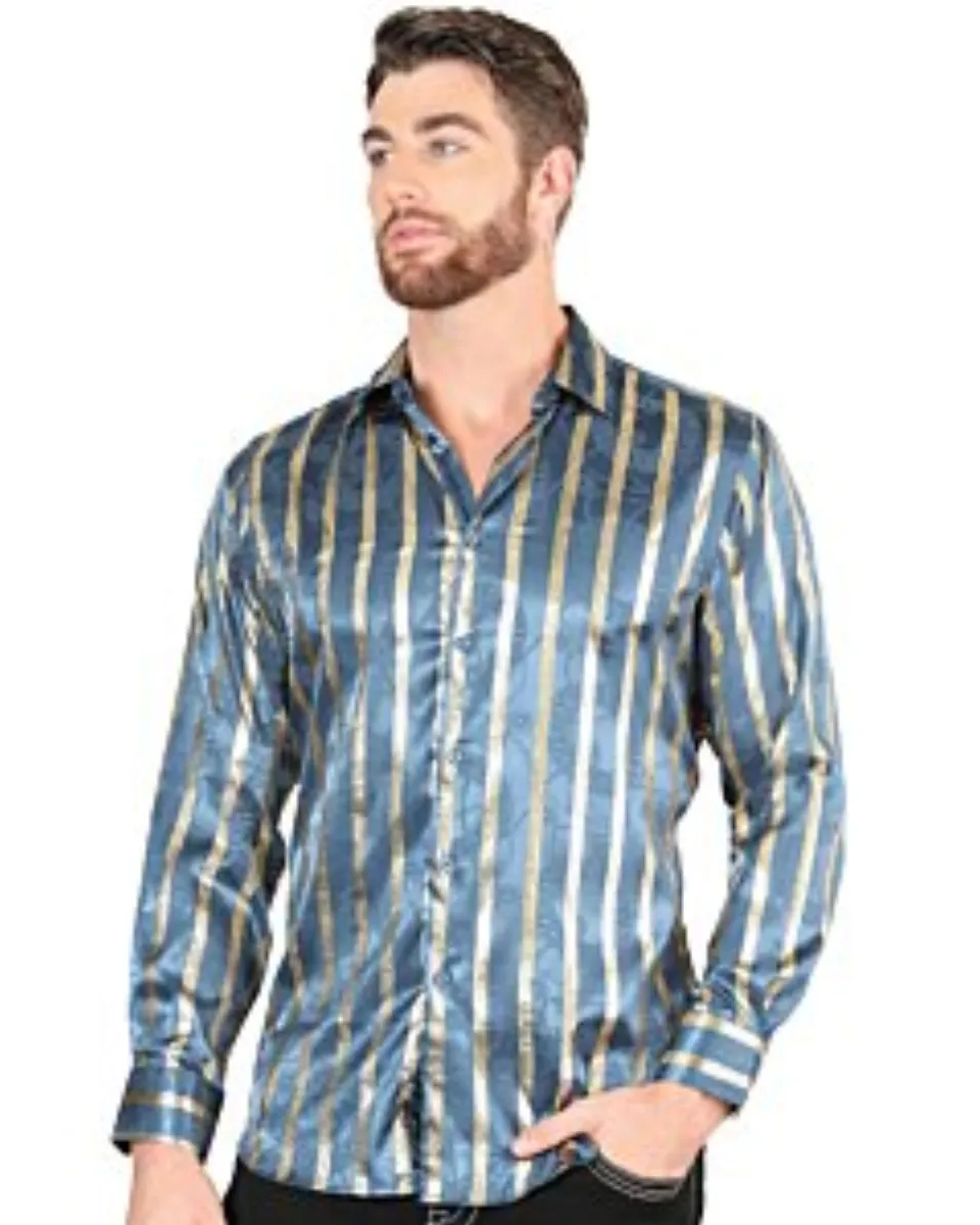 Camisa Con Líneas De Grecas Doradas Color Teal 44580