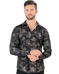 Camisa Montero Modern Fit Color Negro Estampada 0434