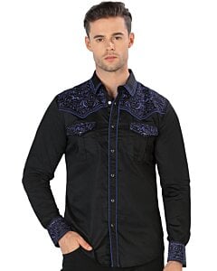 Camisa Bordada Vaquera Negro-Azul Montero Fashion 3537