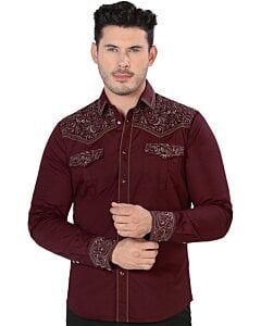 Camisa Bordada Vaquera Color Vino Montero Fashion 3537