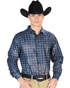 Camisa Fina A Cuadros El Señor De Los Cielos 43768 Color Negro-Azul
