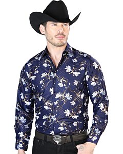 Camisa Fina Estampada El Señor De Los Cielos 43822 Color Azul Marino