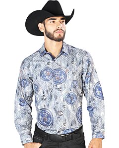 Camisa Fina Estampada El Señor De Los Cielos 43823 Clor Gris-Azul