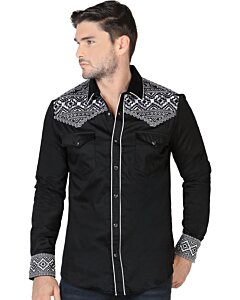 Camisa Vaquera Bordada Lamasini 2201 Negro-Beige