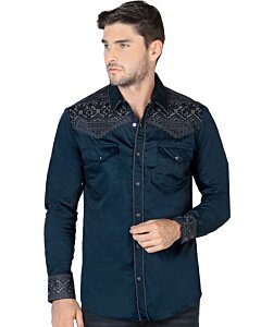 Camisa Vaquera Bordada Lamasini 2201 Teal
