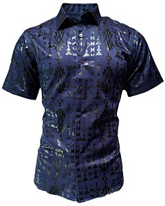 Camisa de Manga Corta con Patrón Negro y Azul Marino, Montero 0807