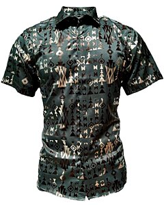 Montero 0807 camisa verde de manga corta para hombre con patrones geométricos en negro y dorado