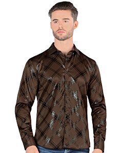 Montero 0811 camisa marrón de manga larga para hombre con patrón de cuadros