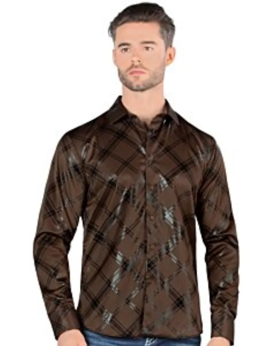 Montero 0811 camisa marrón de manga larga para hombre con patrón de cuadros