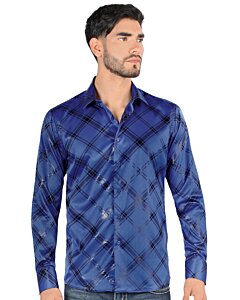 Montero 0811 camisa azul rey de manga larga para hombre con patrón de cuadros