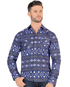 Camisa Manga Larga Casual Azul Montero 3005