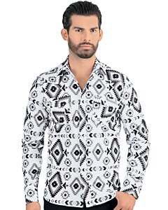 Camisa de Hombre Manga Larga con Patrón Geométrico Lamasini 0104