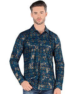 Camisa de Manga Larga con Patrón Azul Marino, Montero 0451