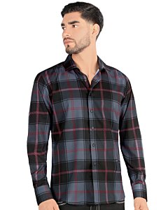 Montero 0814 men's long sleeve Western shirt in black with plaid design.