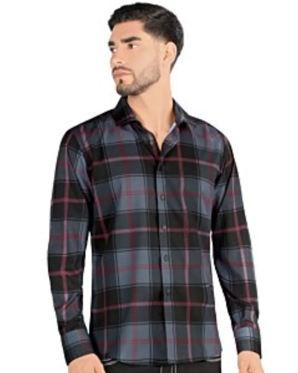 Camisa vaquera para hombre Montero 0814 de manga larga en color negro con diseño de cuadros.