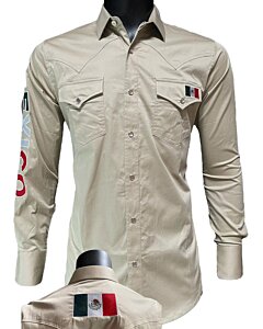 Beige Western Shirt with Mexican Flag Detail, Long Sleeve, Montero 0459