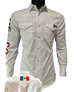 White Western Shirt with Mexican Flag Detail, Long Sleeve, Montero 0459
