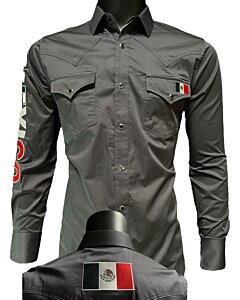 Charcoal Western Shirt with Mexican Flag Detail, Long Sleeve, Montero 0459