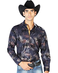 Camisa El Señor De Los Cielos Color Navy 43594 Diseño Con Caballos