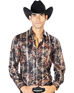 Camisa El Señor De Los Cielos 43568 Color Negro Y Dorado