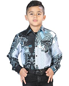 Camisa Casual De Niño Color Negro-Gris 44096